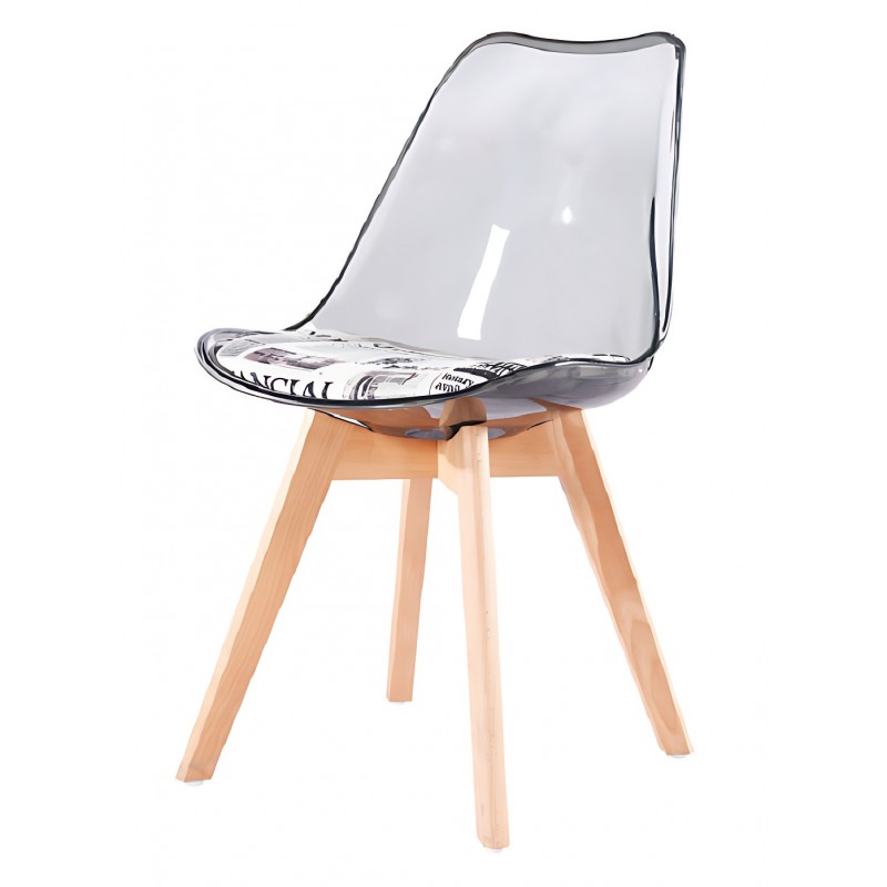 Silla TORRE 4P, madera, transparente, cojín estampado moderno