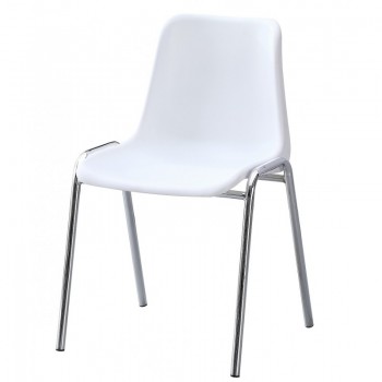 Silla CARCASA, apilable, cromada, polipropileno blanco