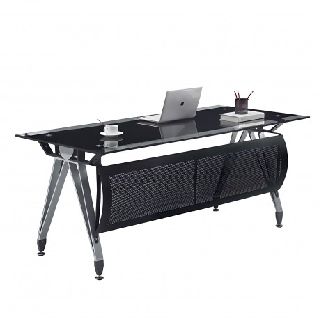 Mesa de oficina BASILEA, vidrio templado negro, 180 x 85 cms