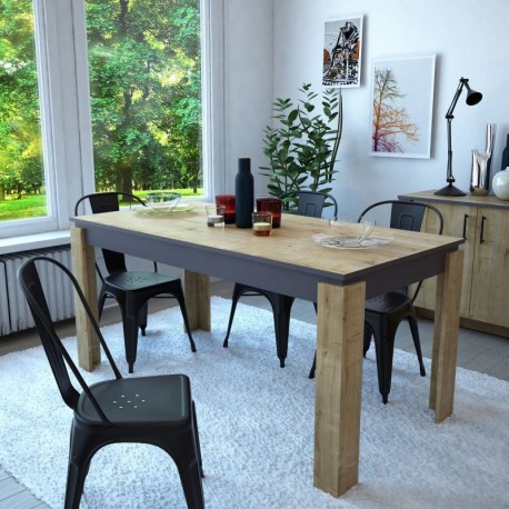 Mesa de comedor PHILIPPA, biIaminado roble con gris oscuro, 160 x 80 cms.