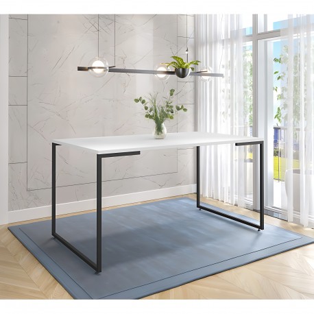 Mesa PORTO 160, metal negro, tapa MDP color blanco, 160 x 90 cms