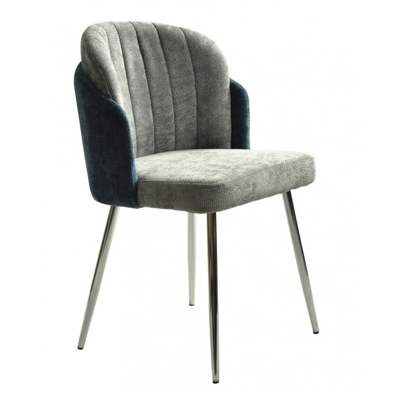 Silla DRESDE, cromada, tapizada chenilla azul y gris claro