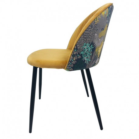 Silla PALM YELLOW, metal, tapizado velvet amarillo con trasera palm