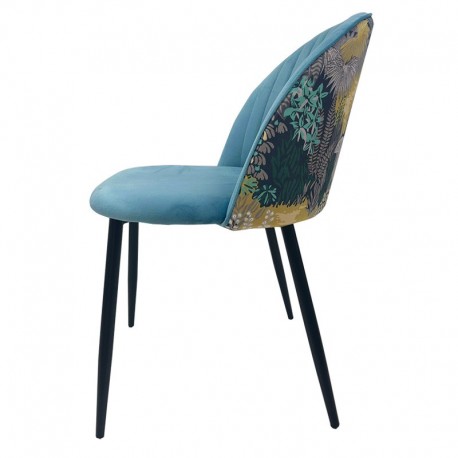 Silla PALM SKY BLUE, metal, tapizado velvet azul con trasera palm