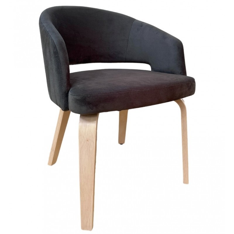 Sillón VISEU, contrachapado de madera de hevea, natural, velvet gris oscuro