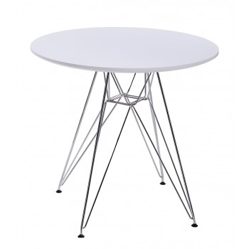 Mesa STAR, cromada, tapa blanca, 80 cms de diámetro