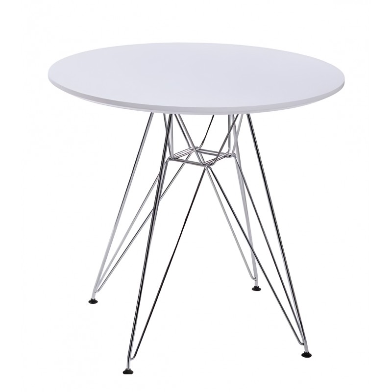 Mesa STAR, cromada, tapa blanca, 80 cms de diámetro