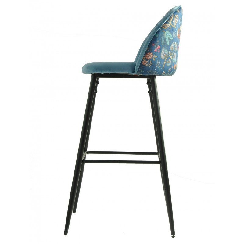 Taburete CARNAVAL SKY BLUE, metal, tapizado velvet azul con trasera carnaval