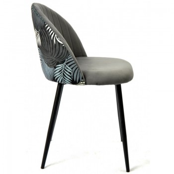 Silla FLORAL, metal, tapizado velvet gris con trasera floral a juego.