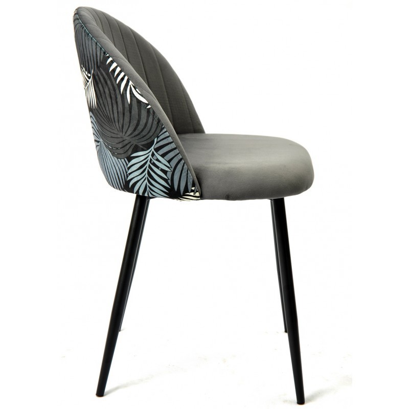 Silla FLORAL, metal, tapizado velvet gris con trasera floral a juego.