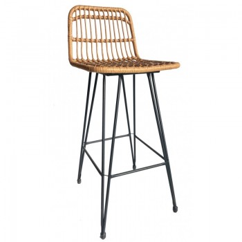Taburete BRUNEI, metal, ratán beige