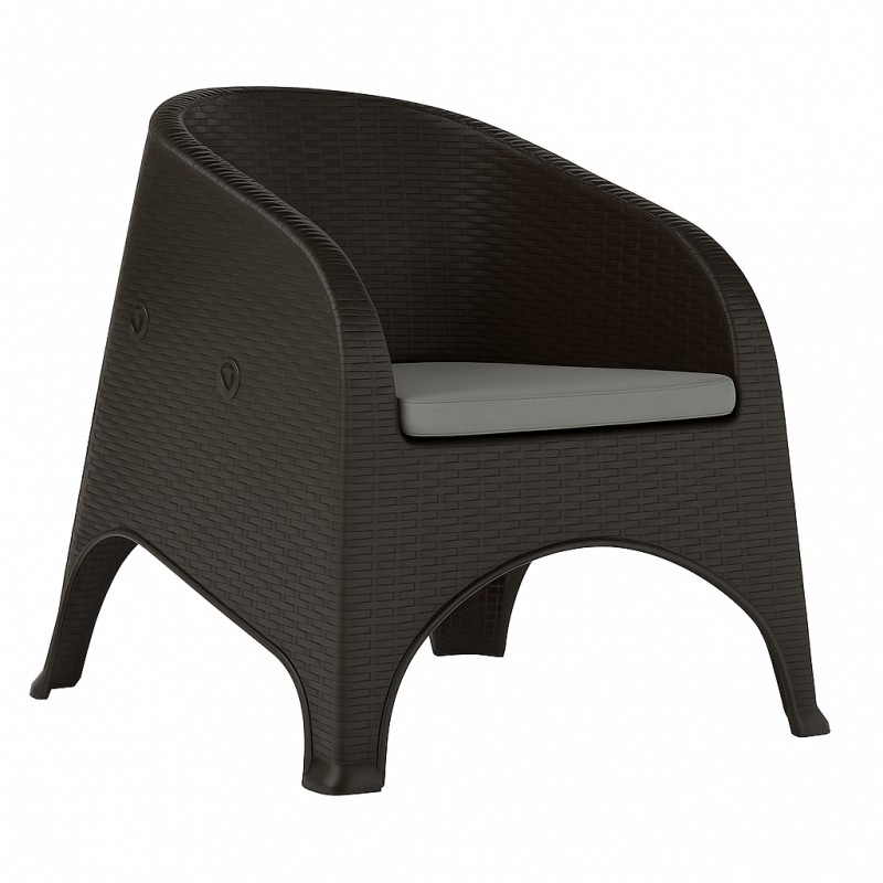 Sillón SURF, apilable, polipropileno marrón chocolate, cojín beige