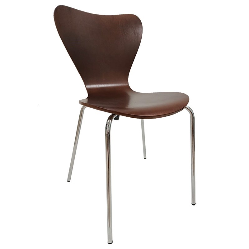 Silla JACOBO, apilable, cromada, acabado nogal