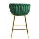 Taburete KING, metal, cromado dorado, tapizado velvet verde oscuro