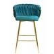 Taburete KING, metal, cromado dorado, tapizado velvet turquesa
