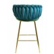 Taburete KING, metal, cromado dorado, tapizado velvet turquesa