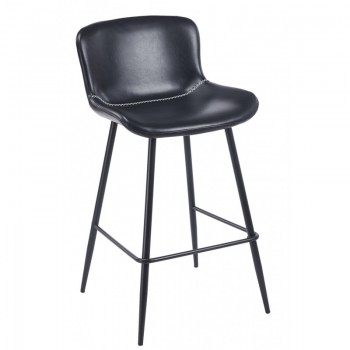 Taburete SAMPER, metal, similpiel vintage negra