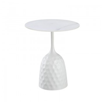 Mesa CAVEZZO, baja, blanca, tapa cerámica mármol blanco, 50 cms de diámetro