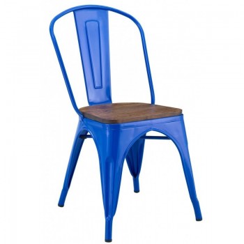 Silla TOL EK WOOD, acero, azul, asiento madera