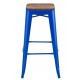 Taburete TOL EK WOOD, acero, azul, asiento madera
