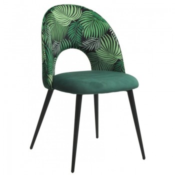 Silla ORQUIDEA, metal, tapizado velvet verde con respaldo floral a juego