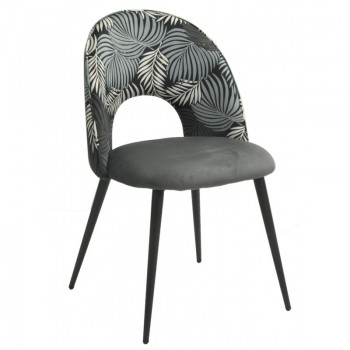 Silla ORQUIDEA, metal, tapizado velvet gris con respaldo floral a juego