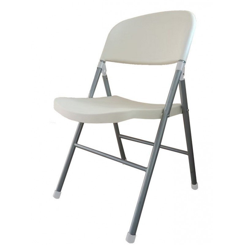 Silla BEACH, plegable, metal plata, polipropileno blanco