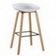 Taburete AWAK (TO), madera curvada, asiento polipropileno blanco