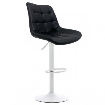 Taburete IVONNE, metal blanco, tapizado similpiel negra