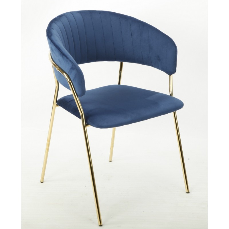 Sillón KEFRÉN NEW, metal dorado, tapizado velvet azul