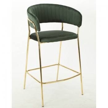Taburete KEFREN NEW, metal dorado, tapizado velvet verde oscuro