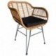 Sillón KUALA, metal, ratán beige, cojín negro