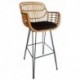 Taburete JAMBI, metal, ratán beige, cojín negro
