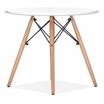 Mesa STAR, base madera, tapa blanca, 100 cms de diámetro
