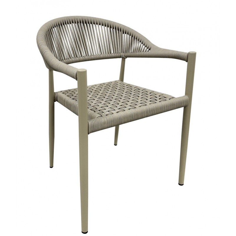 Sillón CANNES, apilable, aluminio, asiento y respaldo de cuerda beige