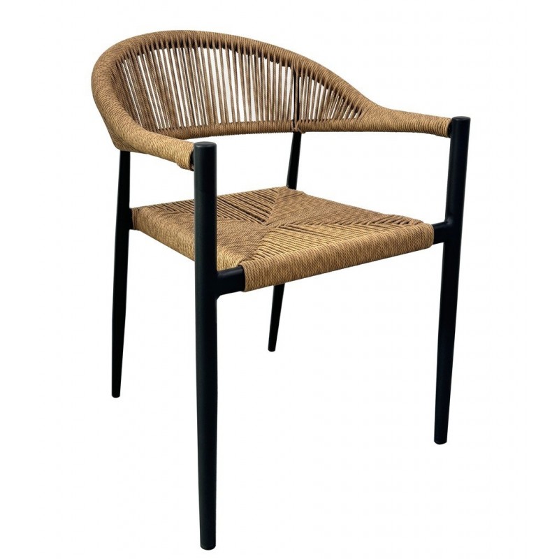 Sillón RIVIERA, apilable, aluminio, ratán marrón