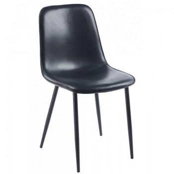 Silla PEÑAFIEL, metal, similpiel vintage negra