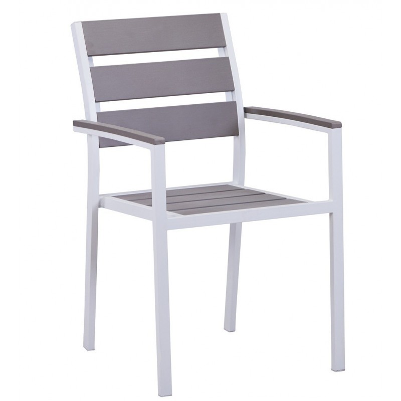 Sillón GARIBALDI, metal blanco, polywood gris