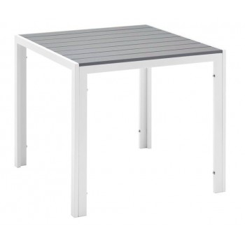 Mesa GARIBALDI, metal blanco, tablero polywood gris, 80 x 80 cms.