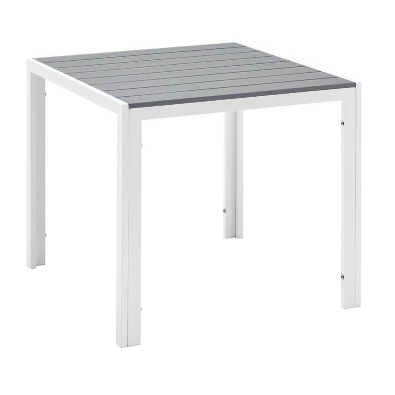 Mesa GARIBALDI, metal blanco, tablero polywood gris, 80 x 80 cms.