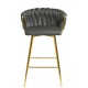 Taburete KING, metal, cromado dorado, tapizado velvet gris oscuro