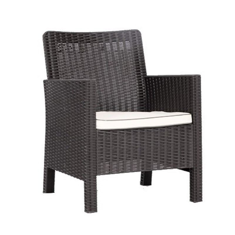 Sillón ADRIATICO, polipropileno marrón chocolate, cojín beige