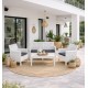 Set ADRIÁTICO, 2 Sillones + Sofá 2 plazas + mesa, polipropileno blanco, cojines incluidos