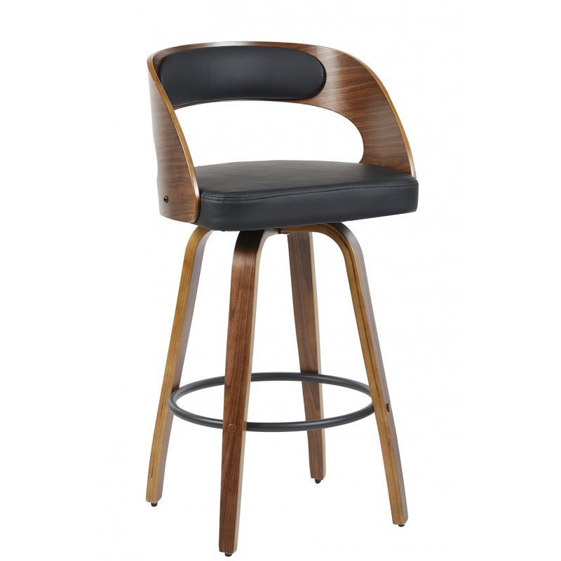 Taburete LOARRE, madera, similpiel negra