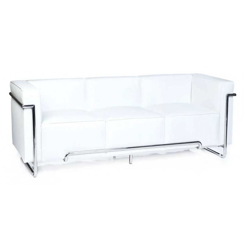 Sofá VENETTO, 3 plazas, acero inoxidable, similpiel blanca