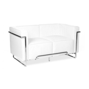 Sofá VENETTO, 2 plazas, acero inoxidable, similpiel blanca