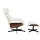 Butaca con ottoman EUROPA, madera, metal, similpiel blanca