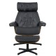 Butaca con ottoman EUROPA, madera, metal, similpiel negra