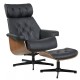 Butaca con ottoman EUROPA, madera, metal, similpiel negra