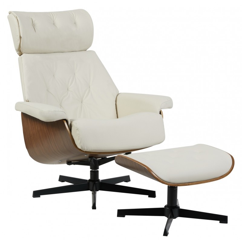 Butaca con ottoman EUROPA, madera, metal, similpiel beige